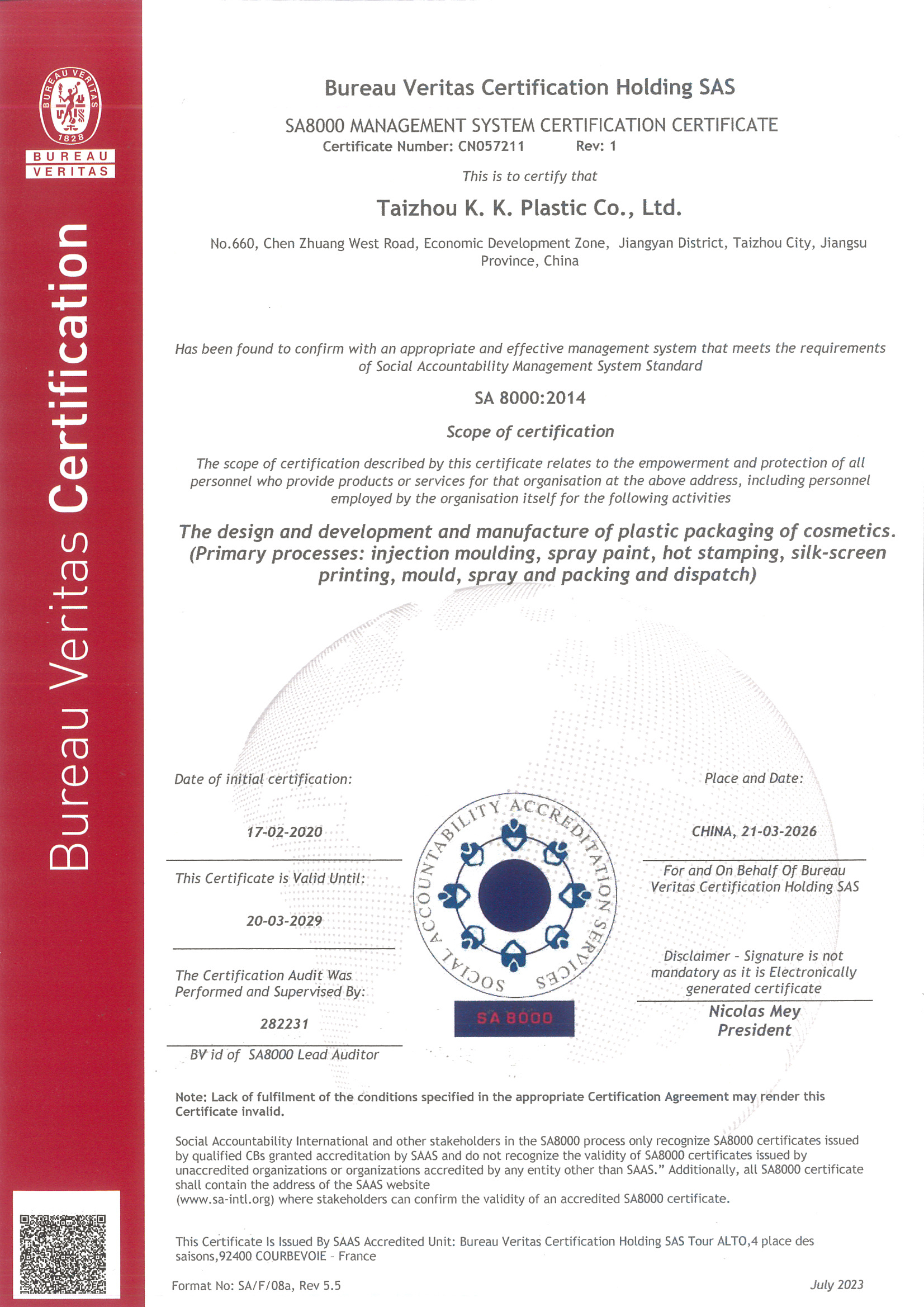 SA8000 Certificate English Version